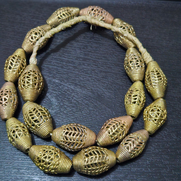 Craft with Authenticity: Ghanaian Extra Large Brass Beads Strand - 18 Handcrafted Bicones.