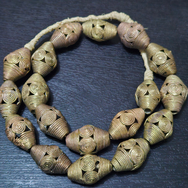 Versatile Beading Supplies: Extra Large African Brass Beads Strand from Ghana - 18 Bicones