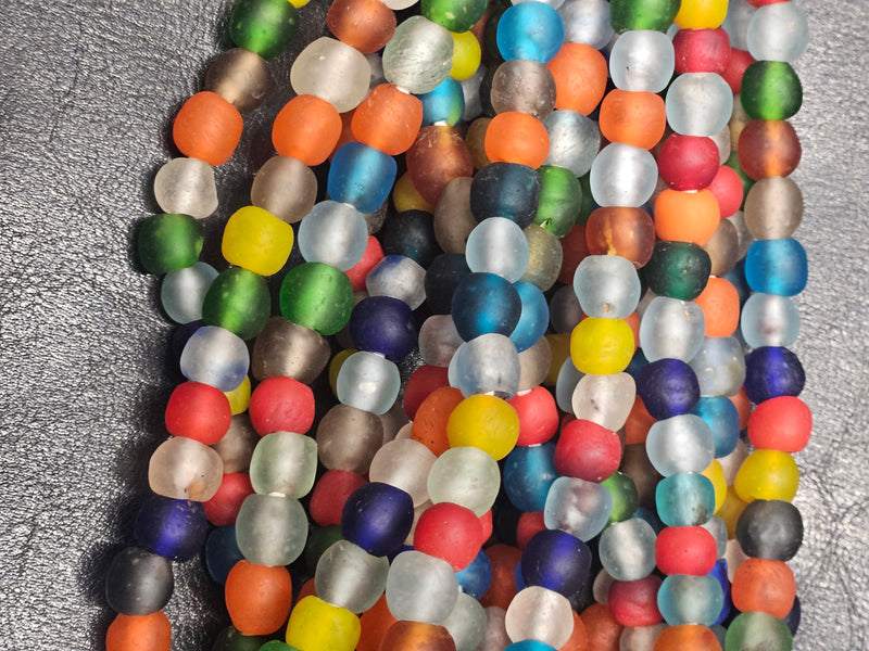 8mm Mixed African Recycled Glass Beads - Round Krobo Beads