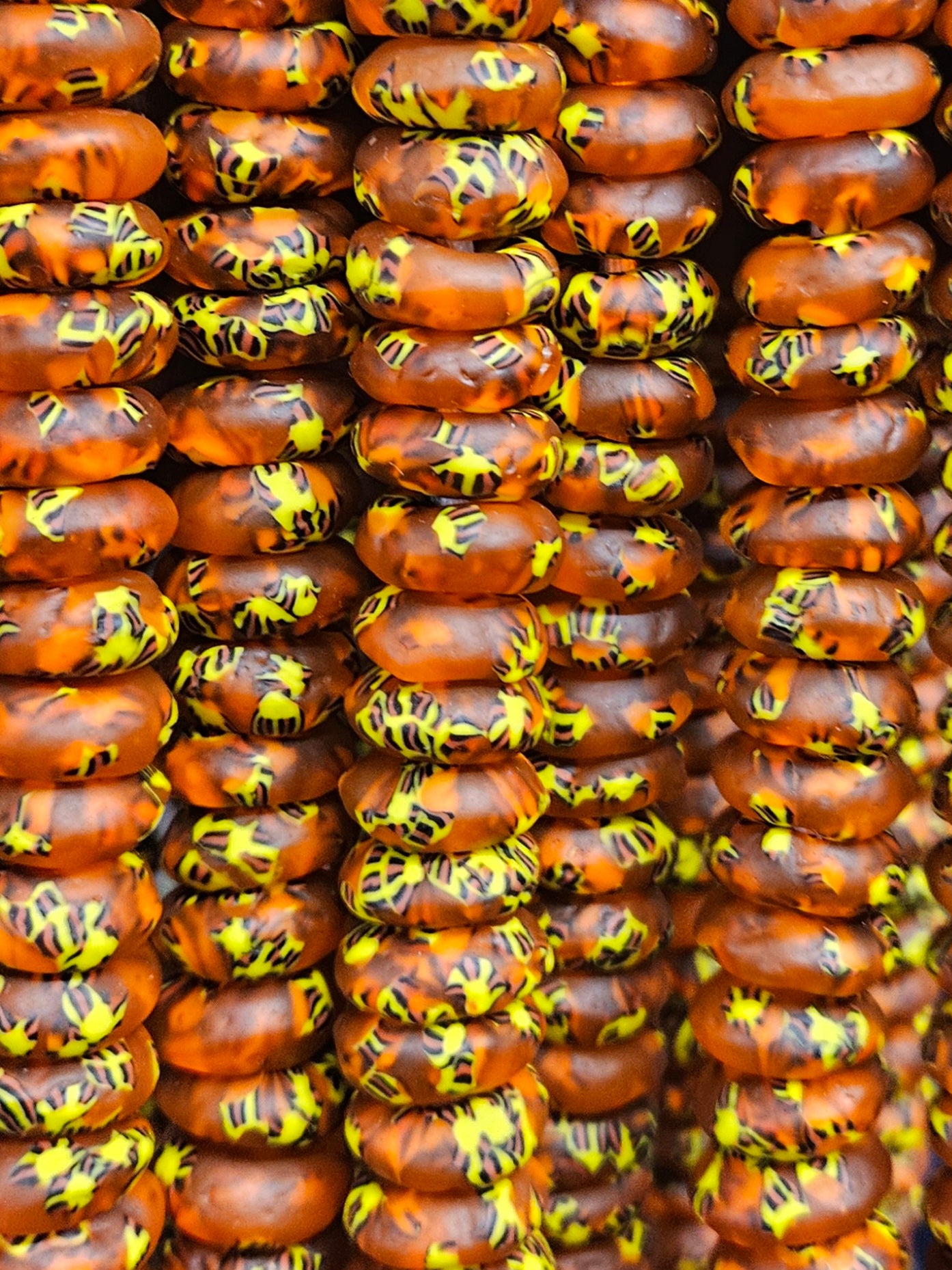Fall Vibes, African Recycled Glass Beads – Multicolored Large Hole Rondelle Beads for Sustainable Crafting