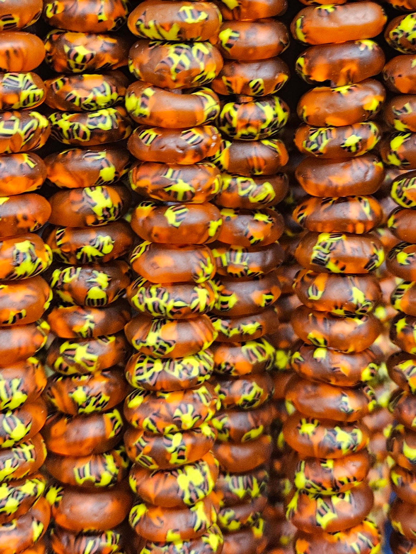 Fall Vibes, African Recycled Glass Beads – Multicolored Large Hole Rondelle Beads for Sustainable Crafting