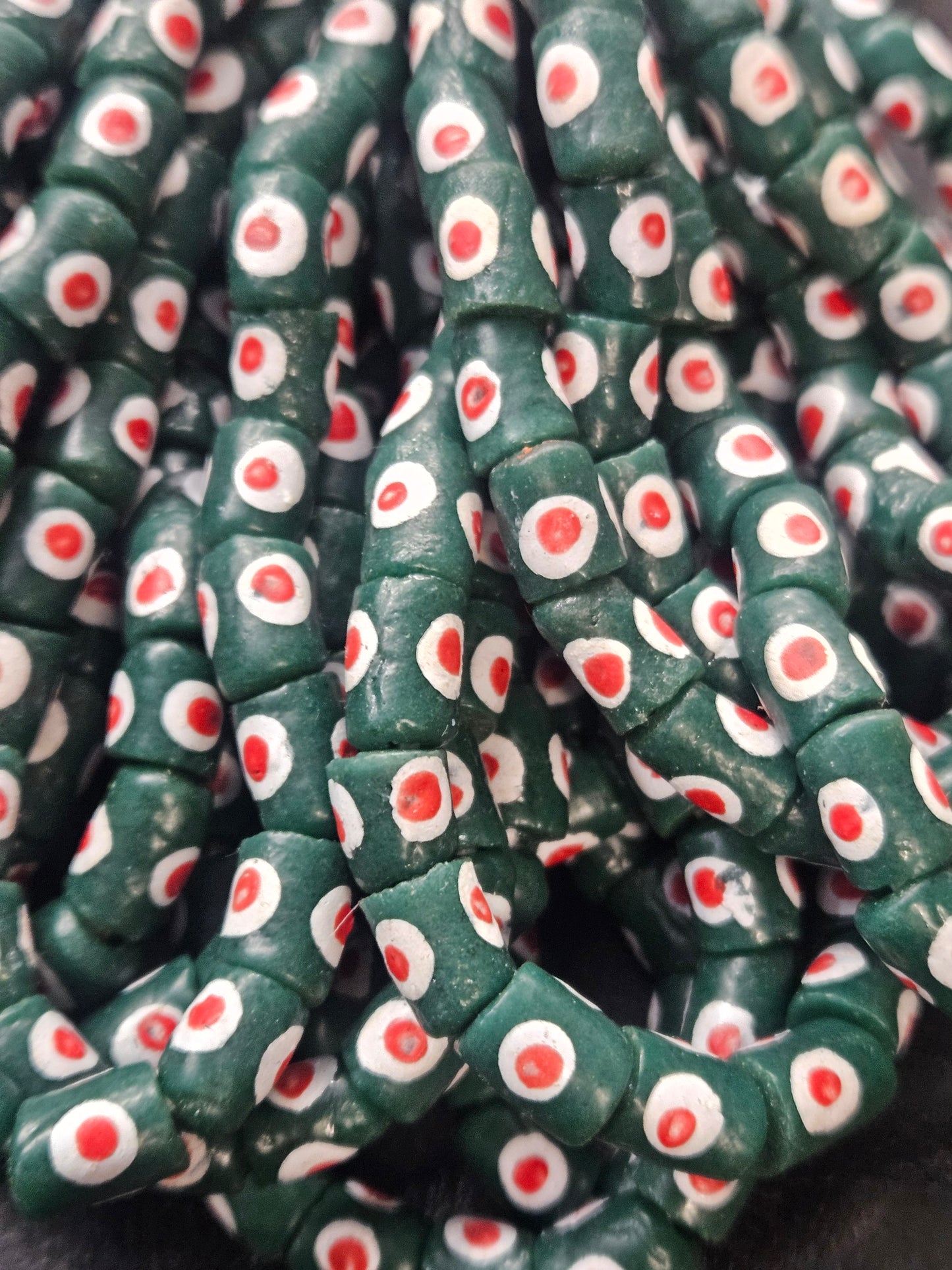 Painted African Recycled Glass Beads - Small Tube Beads #1101