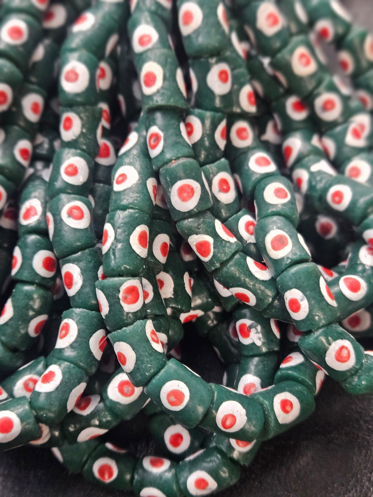 Painted African Recycled Glass Beads - Small Tube Beads #1101