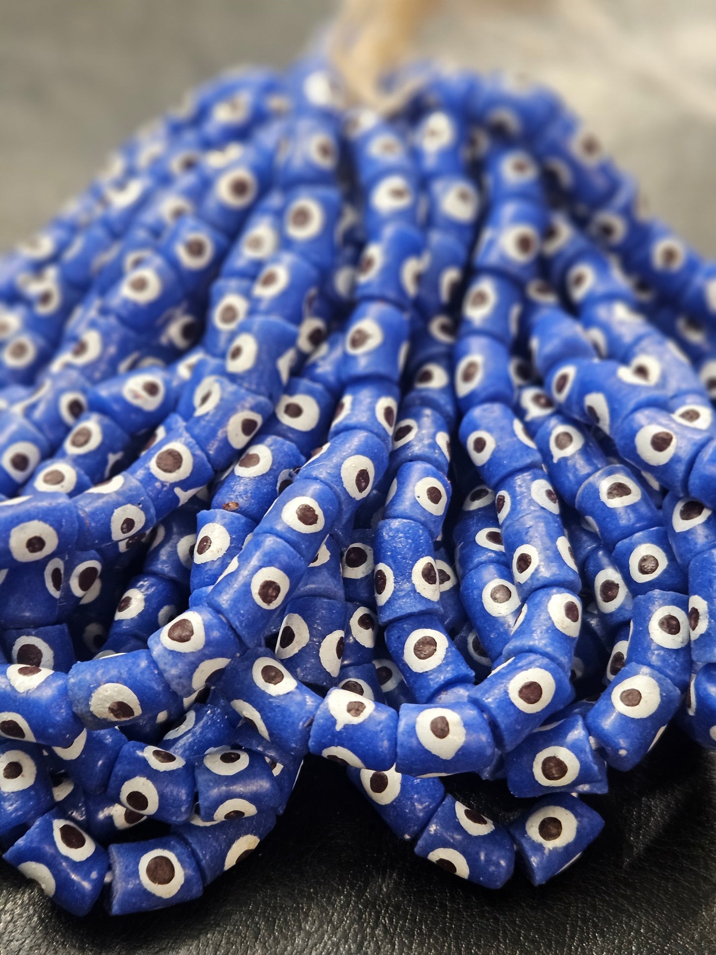 Painted African Recycled Glass Beads - Small Tube Beads #1102