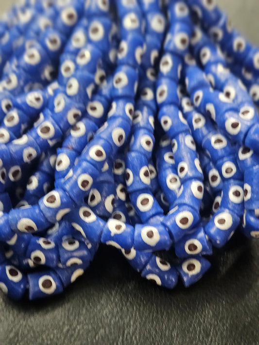 Painted African Recycled Glass Beads - Small Tube Beads #1102
