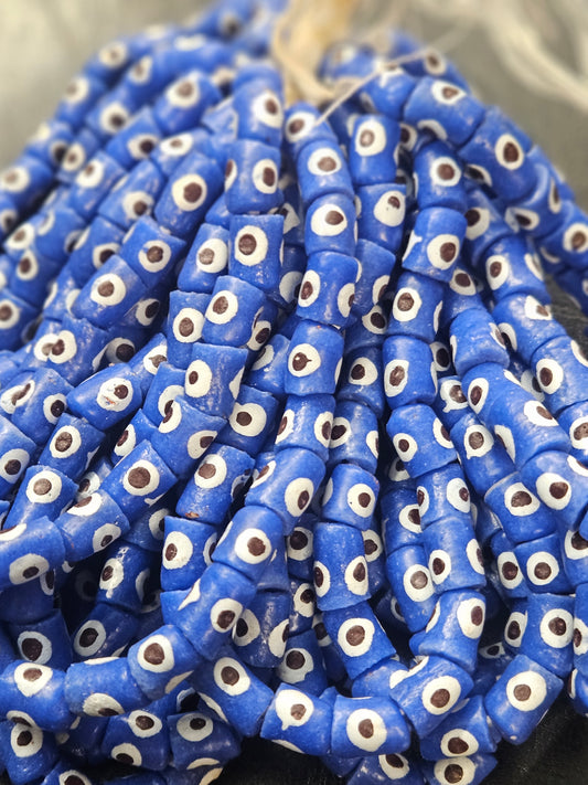 Painted African Recycled Glass Beads - Small Tube Beads #1102