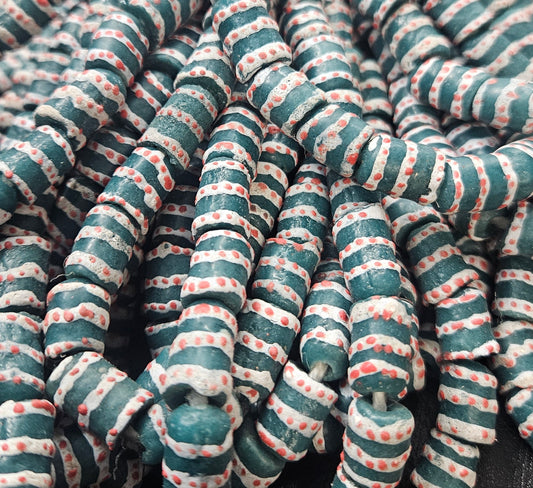 Painted African Recycled Glass Beads - Small Tube Beads #1103