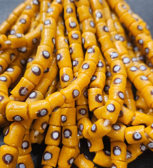 Painted African Recycled Glass Beads - Small Tube Beads #1110