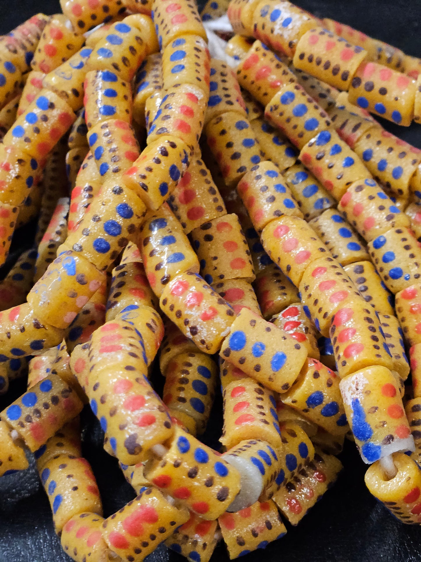 Handcrafted Painted African Recycled Glass Beads - Small/Medium Tube Beads #1215