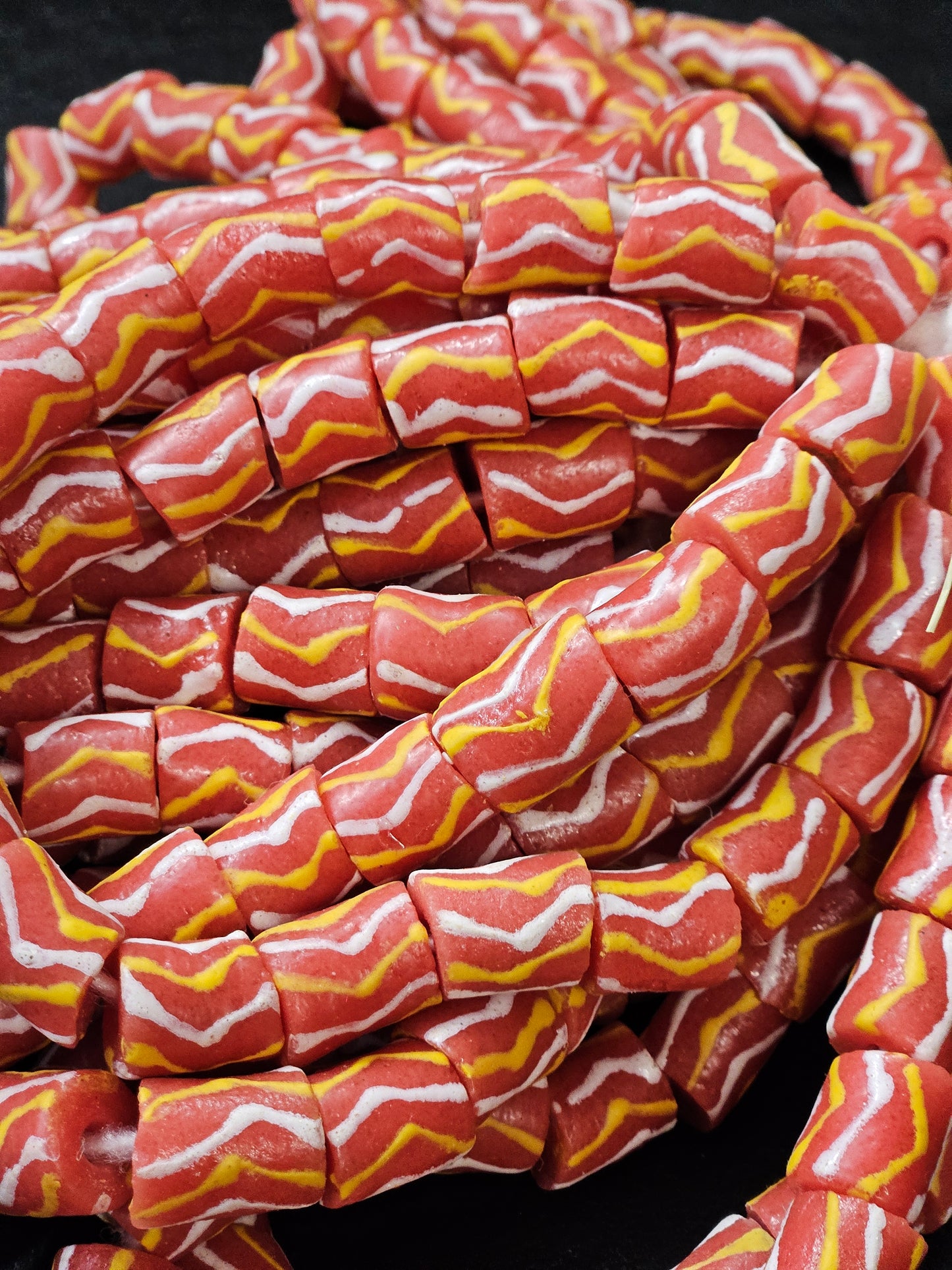 Painted African Recycled Glass Beads - Medium Tube Beads #1302