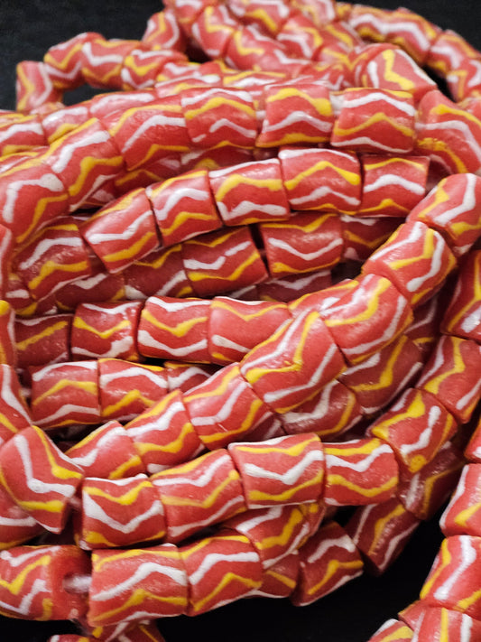 Painted African Recycled Glass Beads - Medium Tube Beads #1302