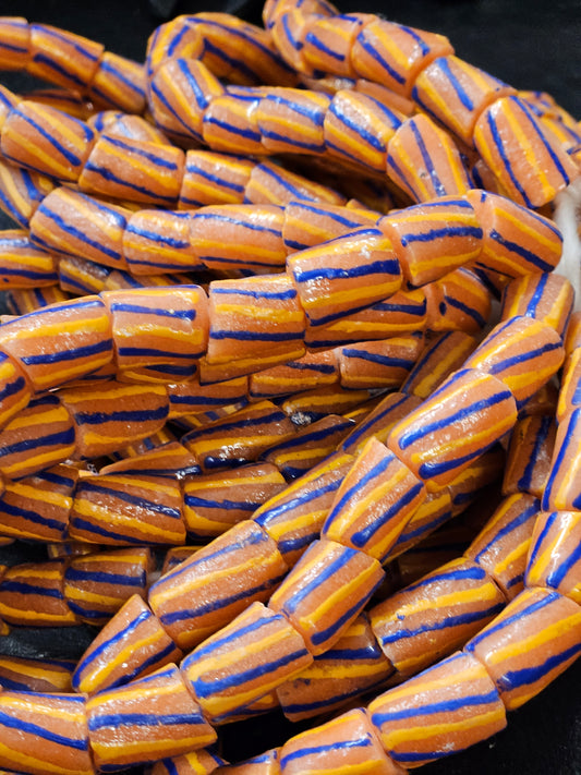 Painted African Recycled Glass Beads - Medium Tube Beads #1305