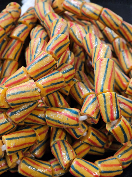 Painted African Recycled Glass Beads - Medium Tube Beads #1307