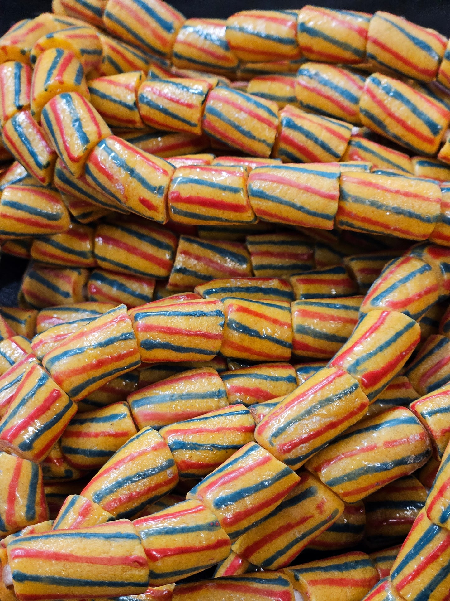 Painted African Recycled Glass Beads - Medium Tube Beads #1307
