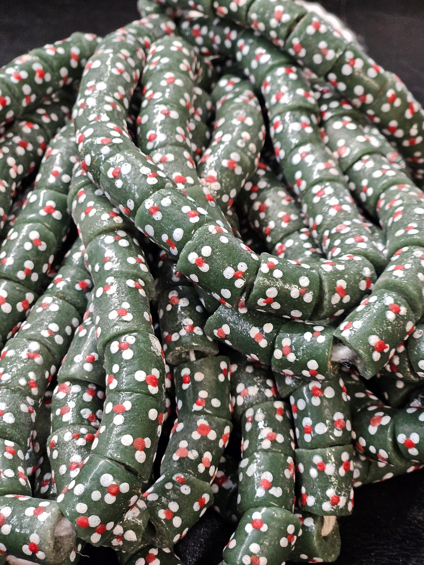 Painted African Recycled Glass Beads - Medium Tube Beads #1306