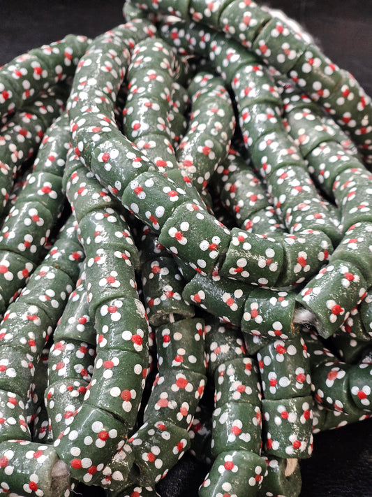 Painted African Recycled Glass Beads - Medium Tube Beads #1306