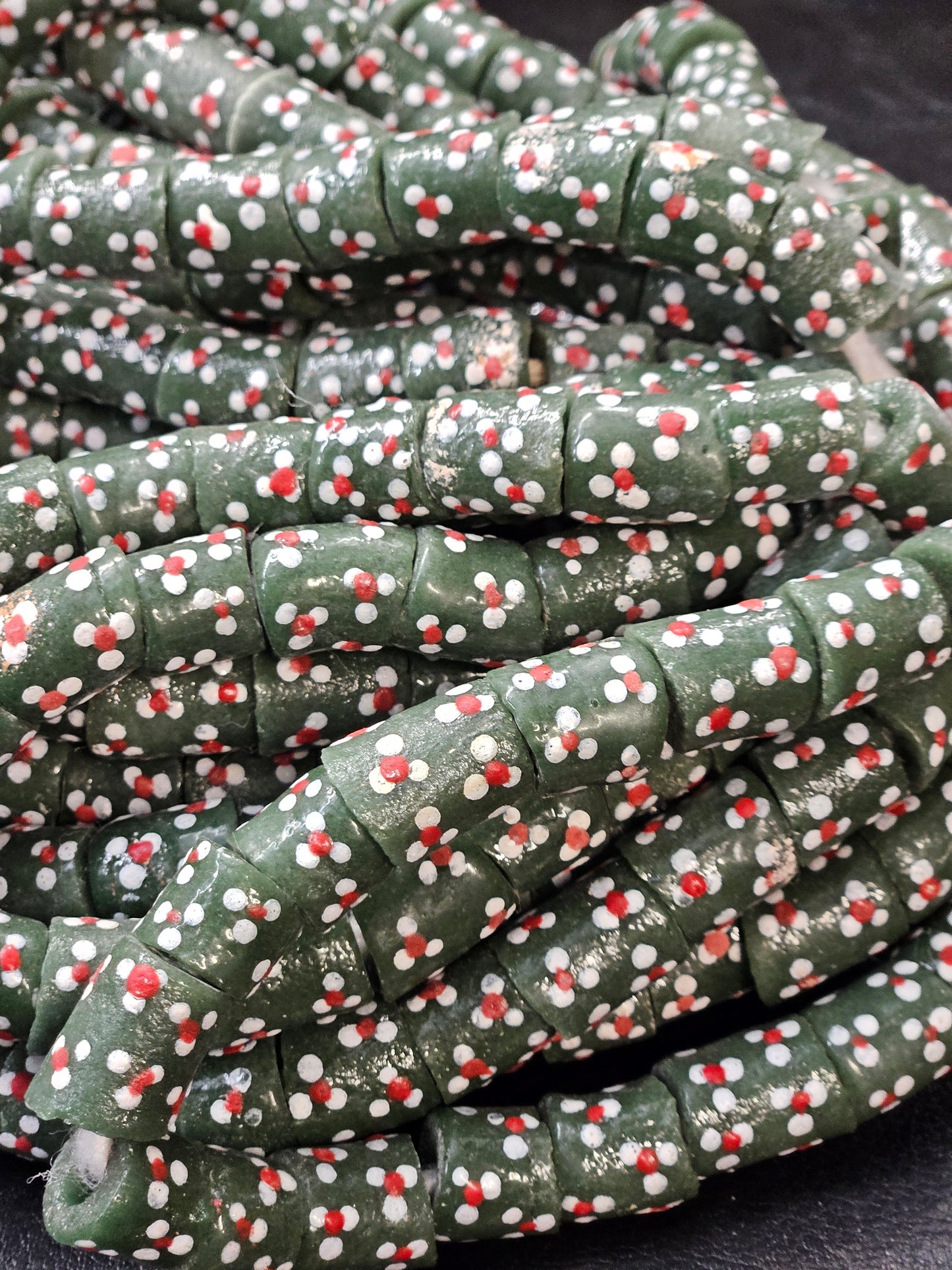 Painted African Recycled Glass Beads - Medium Tube Beads #1306
