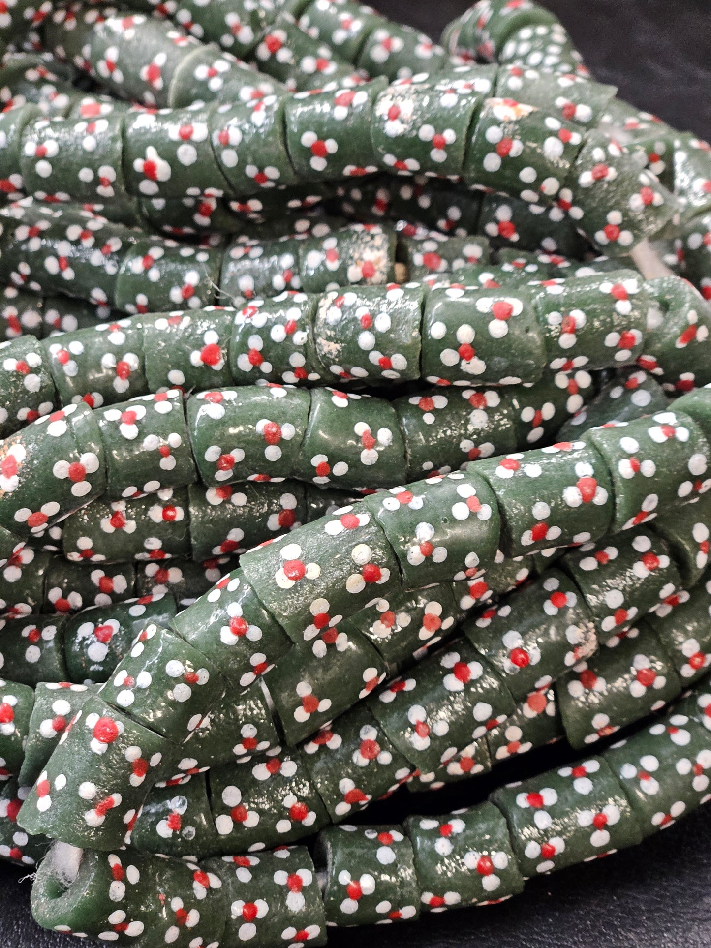Painted African Recycled Glass Beads - Medium Tube Beads #1306