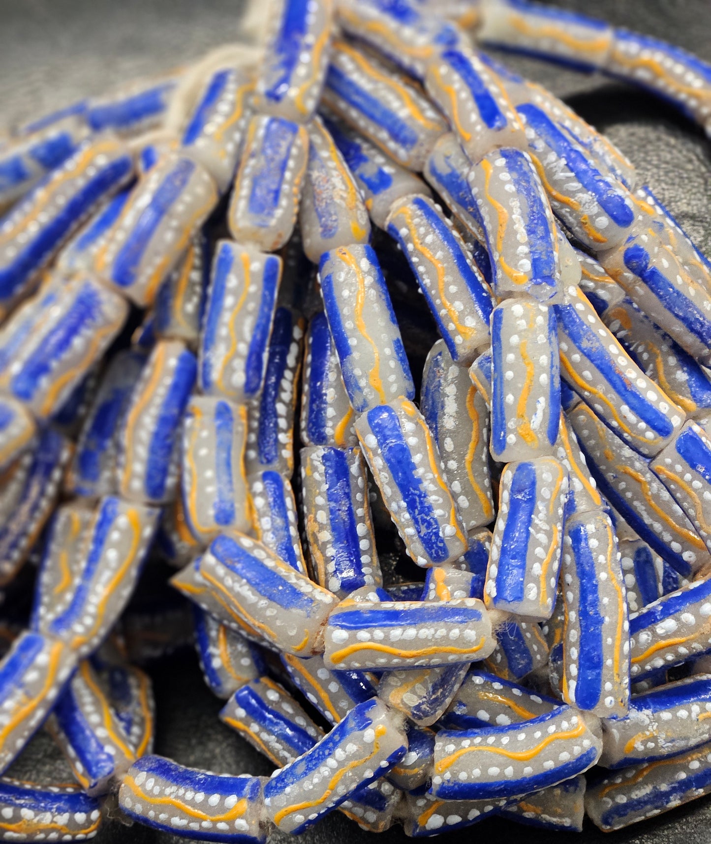 Painted African Recycled Glass Beads - Tube Beads #1501