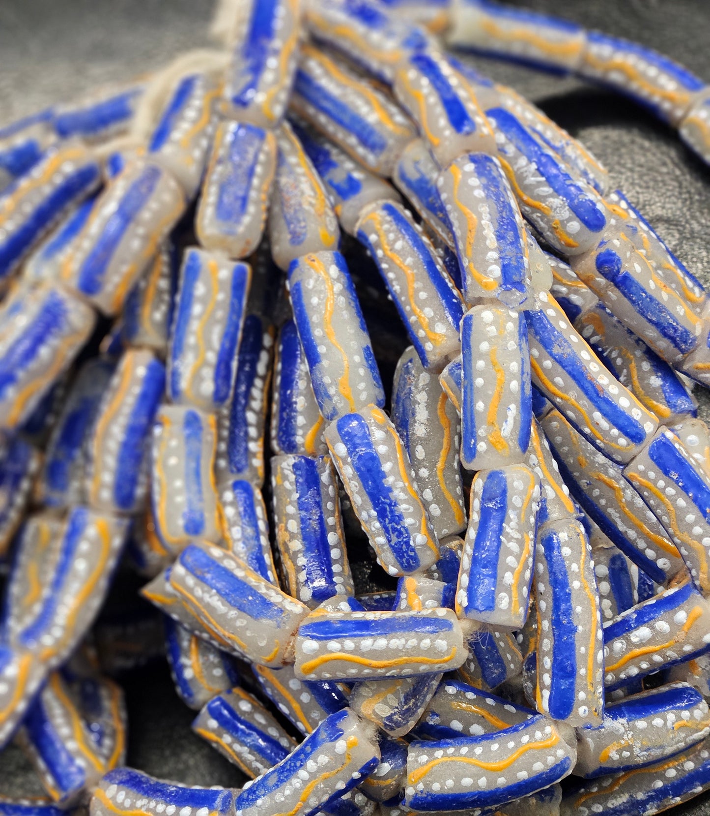 Painted African Recycled Glass Beads - Tube Beads #1501