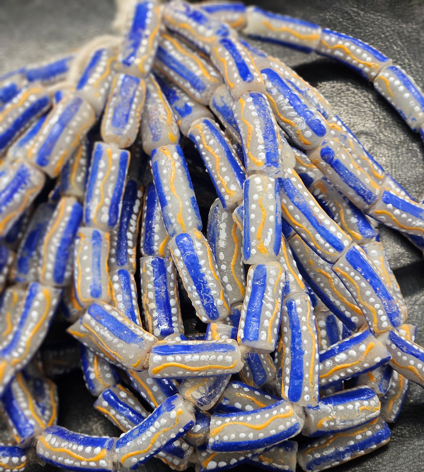 Painted African Recycled Glass Beads - Tube Beads #1501