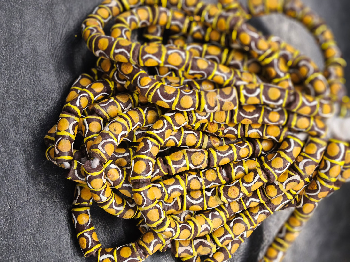 Painted African Recycled Glass Beads - Tube Beads #1505