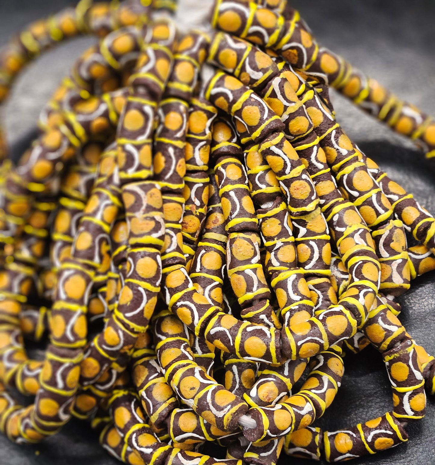 Painted African Recycled Glass Beads - Tube Beads #1505
