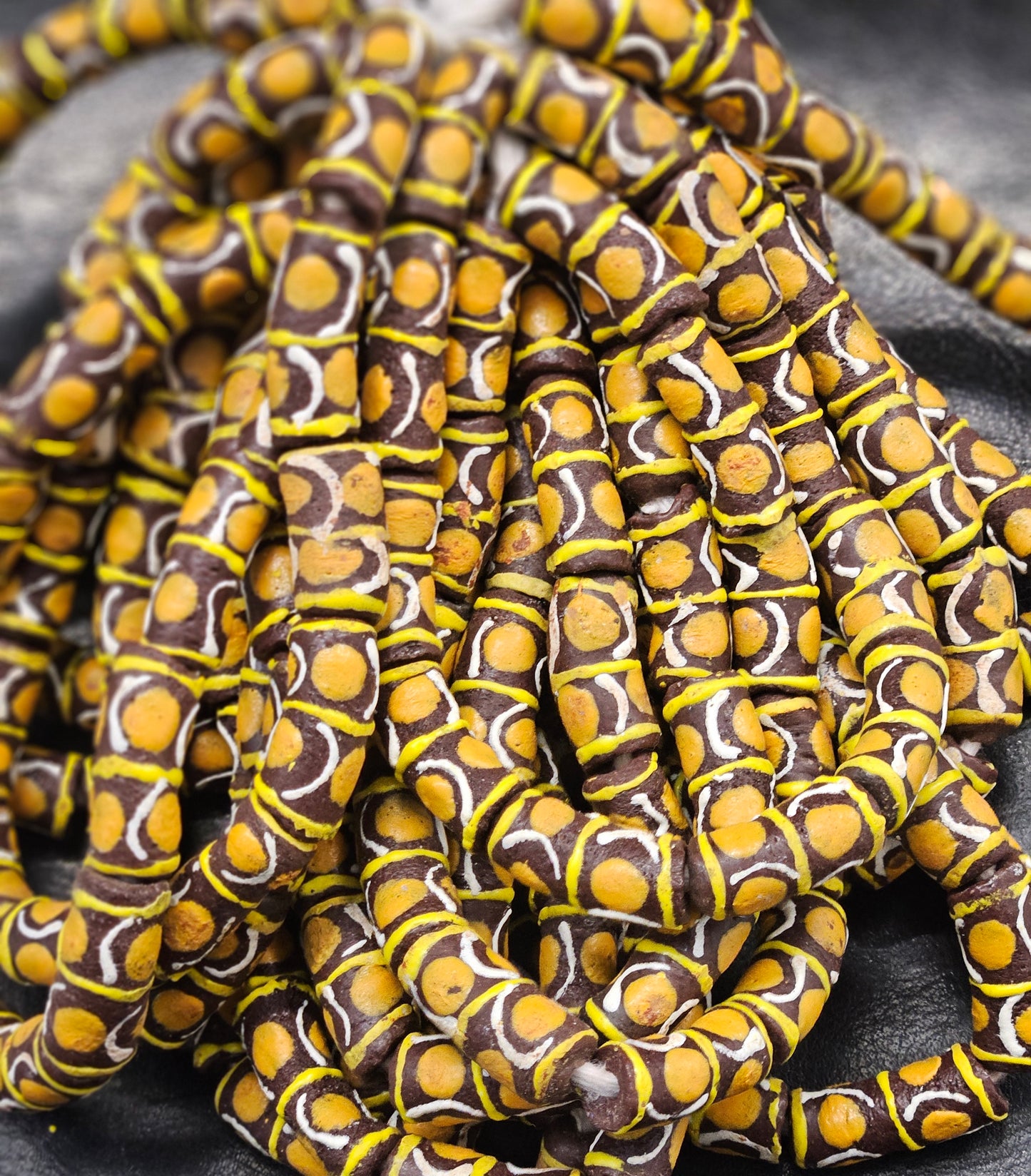 Painted African Recycled Glass Beads - Tube Beads #1505