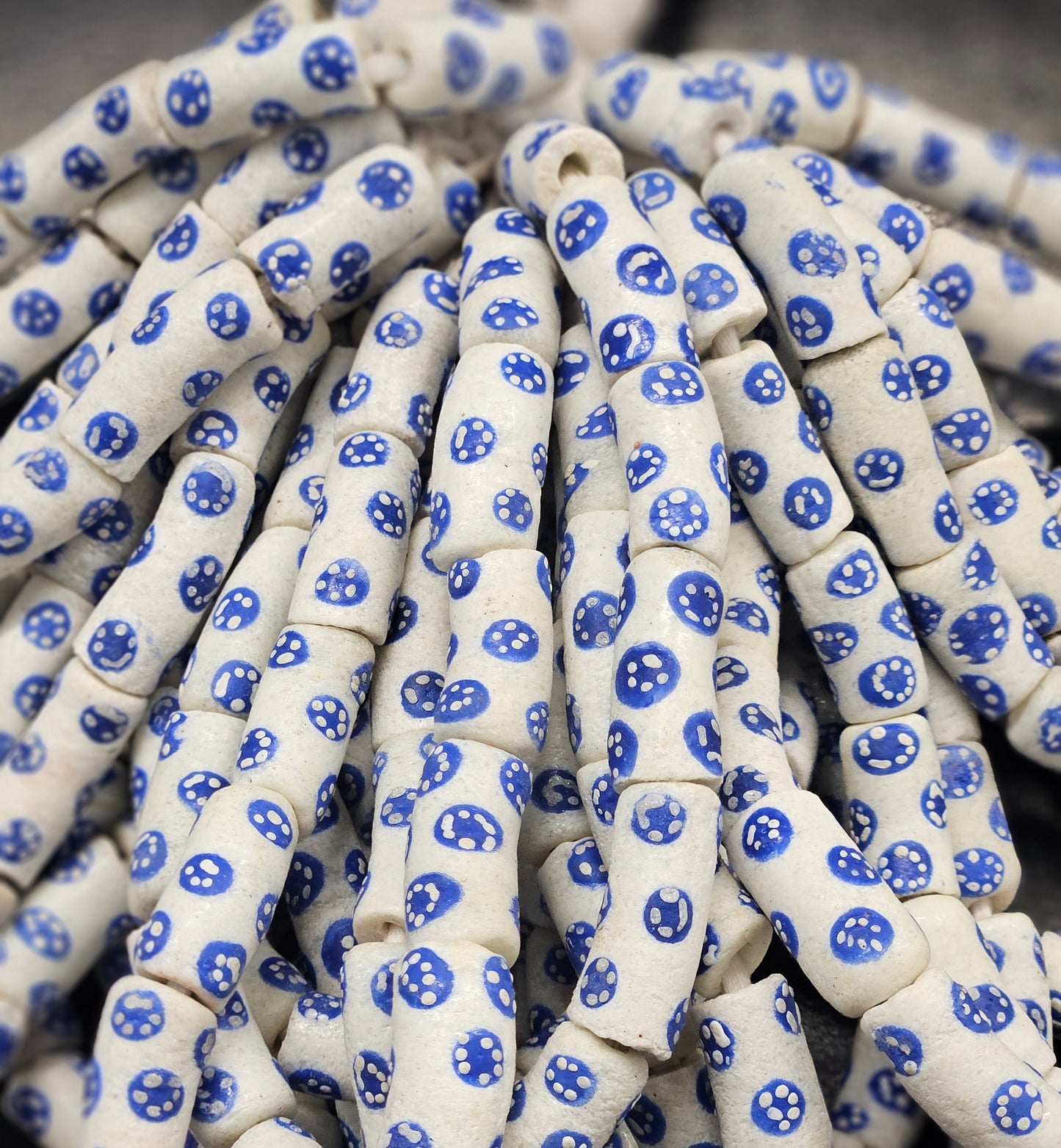 Painted African Recycled Glass Beads - Tube Beads #1504
