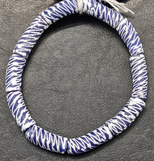 Painted African Recycled Glass Beads - Tube Beads #1512