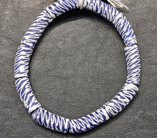 Painted African Recycled Glass Beads - Tube Beads #1512