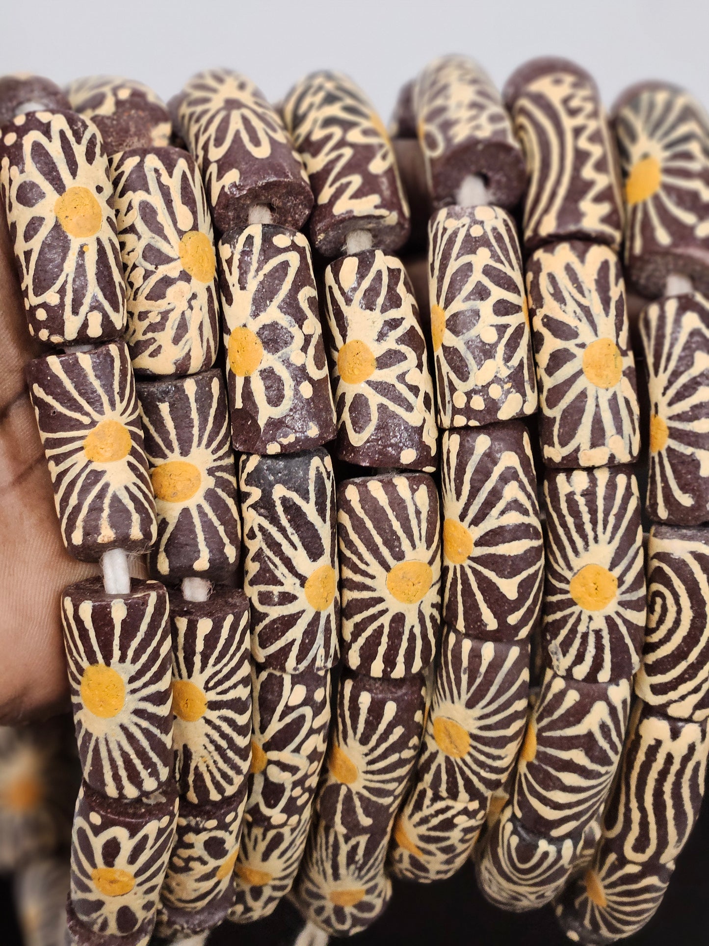 Chunky Krobo Recycled Glass Tube Beads – 17–18mm × 30–32mm | Handcrafted African Beads from Ghana