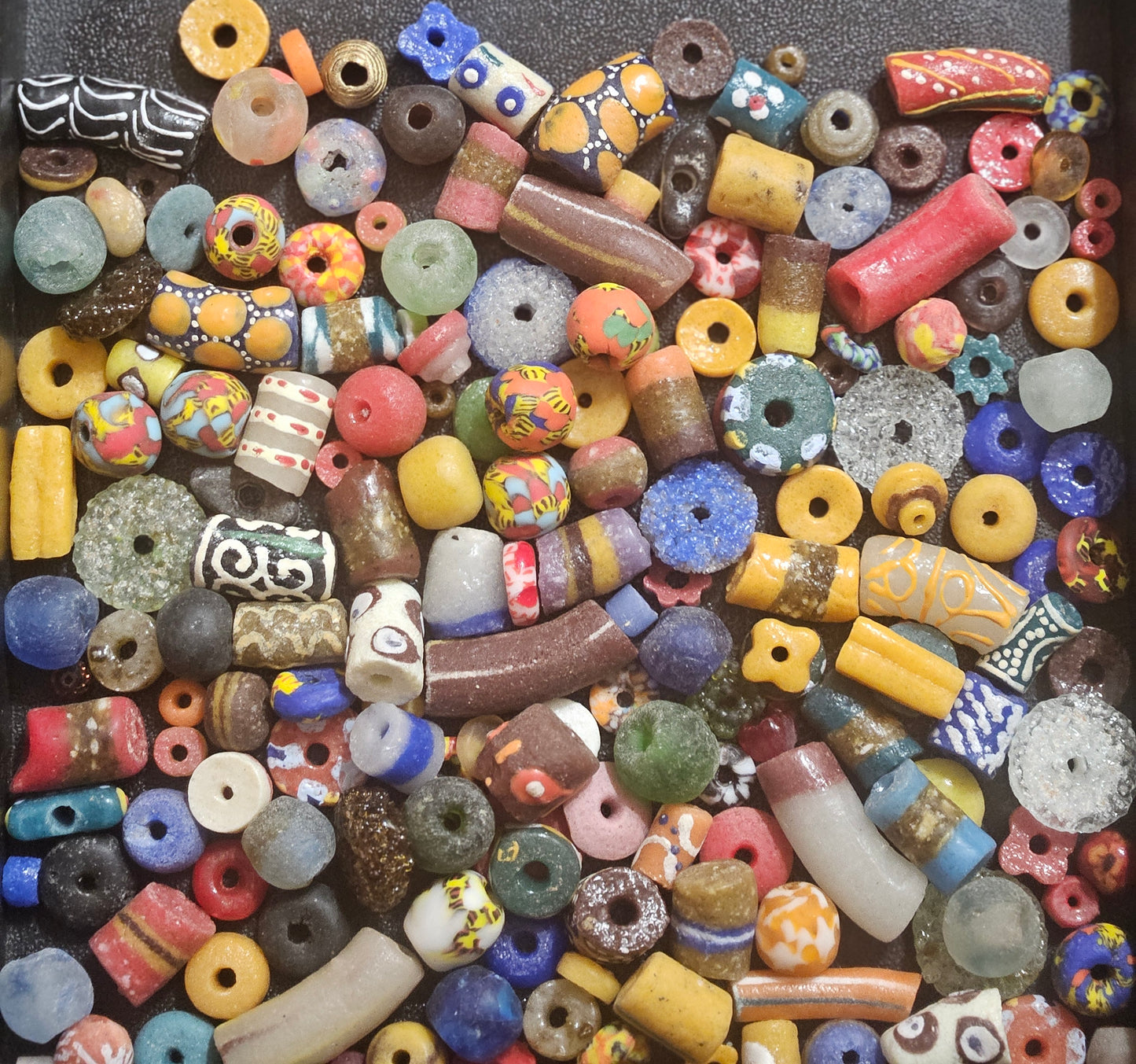 African Krobo Recycled Glass Beads – 1 Cup Mix (160+ Handmade Ghana Beads for Jewelry & Crafting, 1lb)