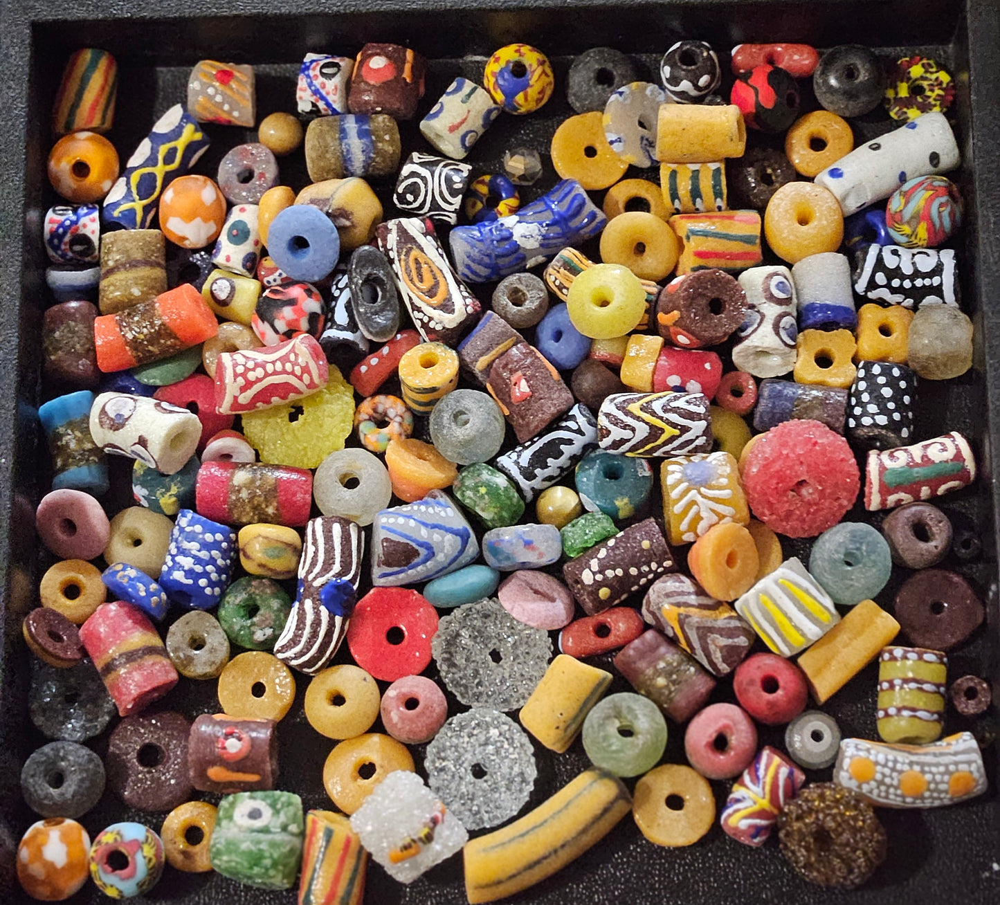 Speckled Krobo Recycled Glass Beads – 1 Cup (~160 pcs) | Unique African Artisan Bead Soup Mix