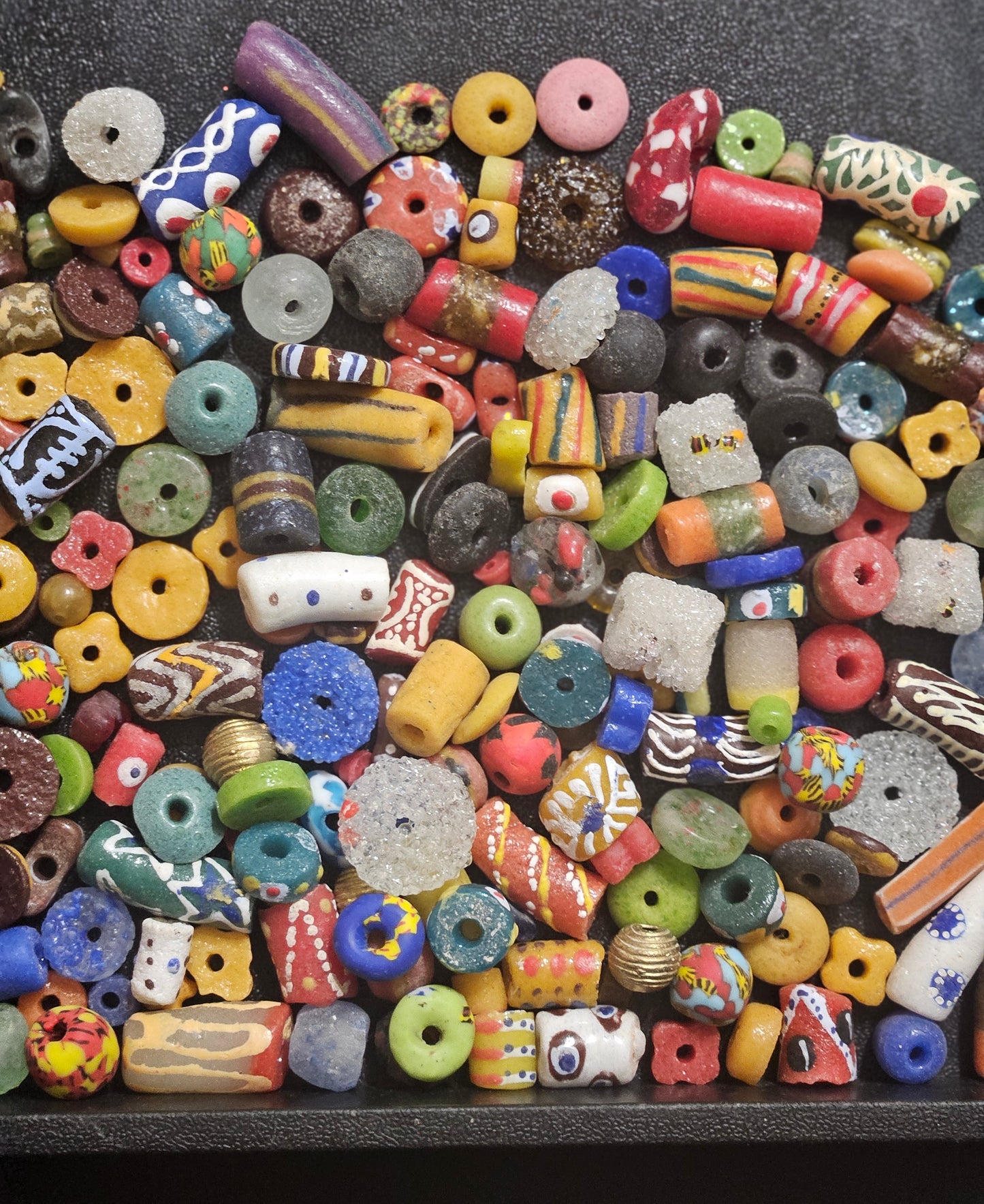 African Krobo Beads Soup Mix – 1 Cup (160+ Ghanaian Recycled Glass Beads, Tribal Patterns, 1lb)