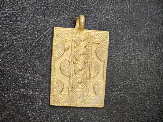Handcrafted African Brass Pendant – Rectangular Geometric Design, | Ghanaian Artisan Jewelry Making Supply