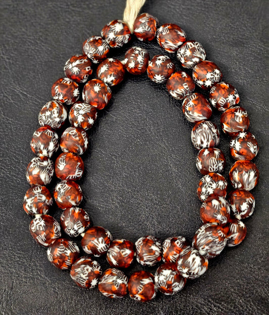 Fused Krobo Recycled Glass Beads (Ghana) – 12–14mm Large-Hole Round | ~45/Strand | Handmade African Trade Beads