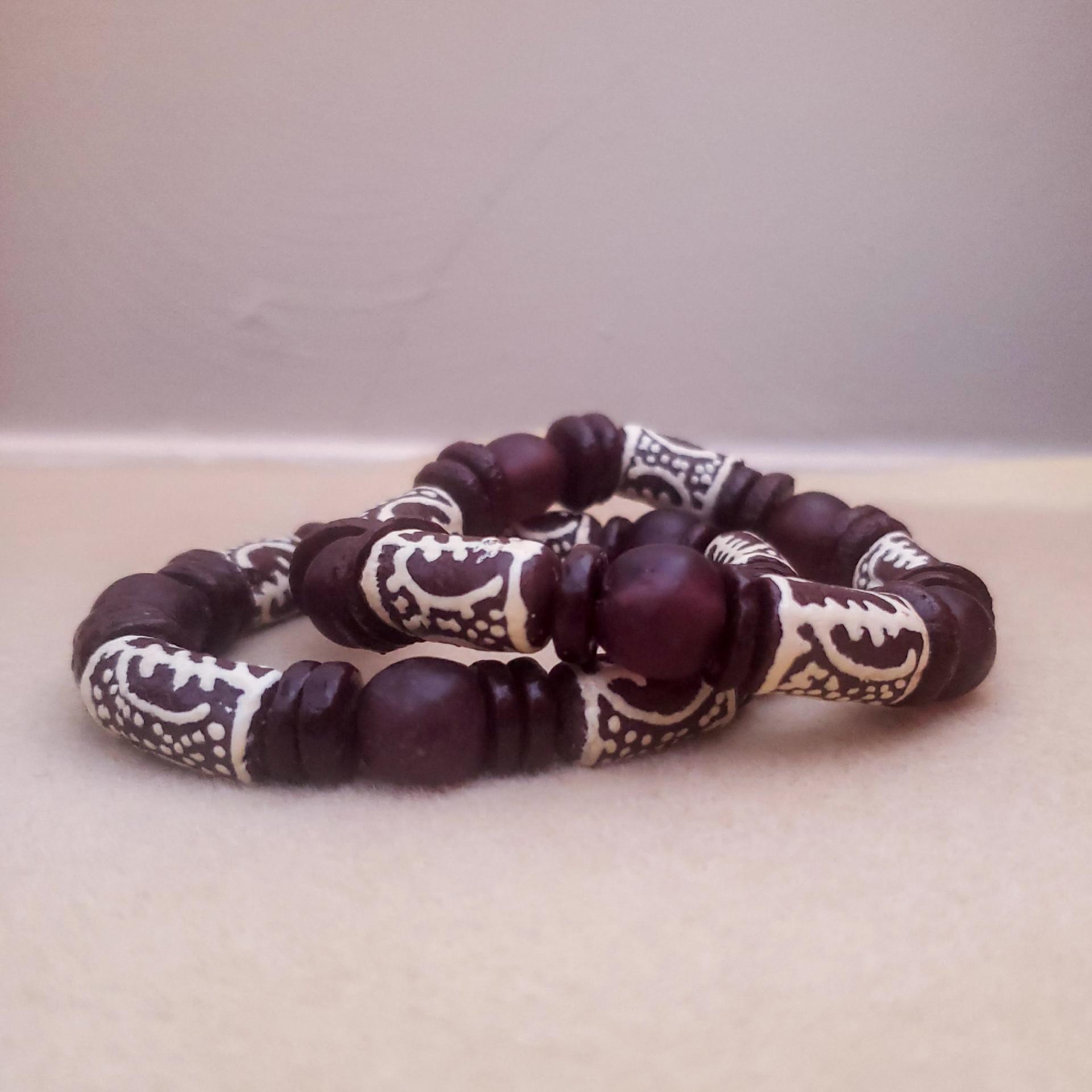 Brown Gye Nyame Symbol Beaded Bracelet - Aadampo