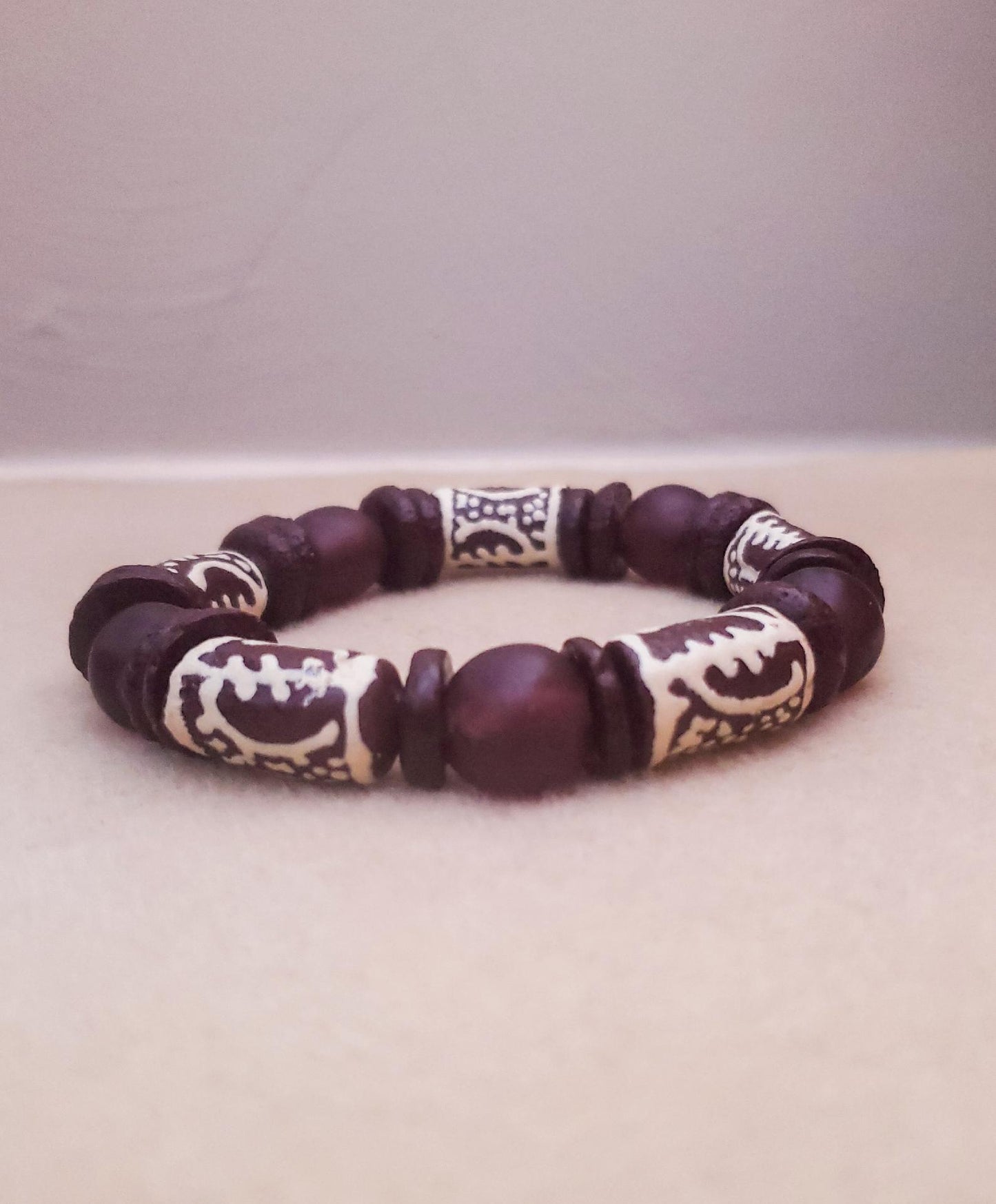Brown Gye Nyame Symbol Beaded Bracelet - Aadampo