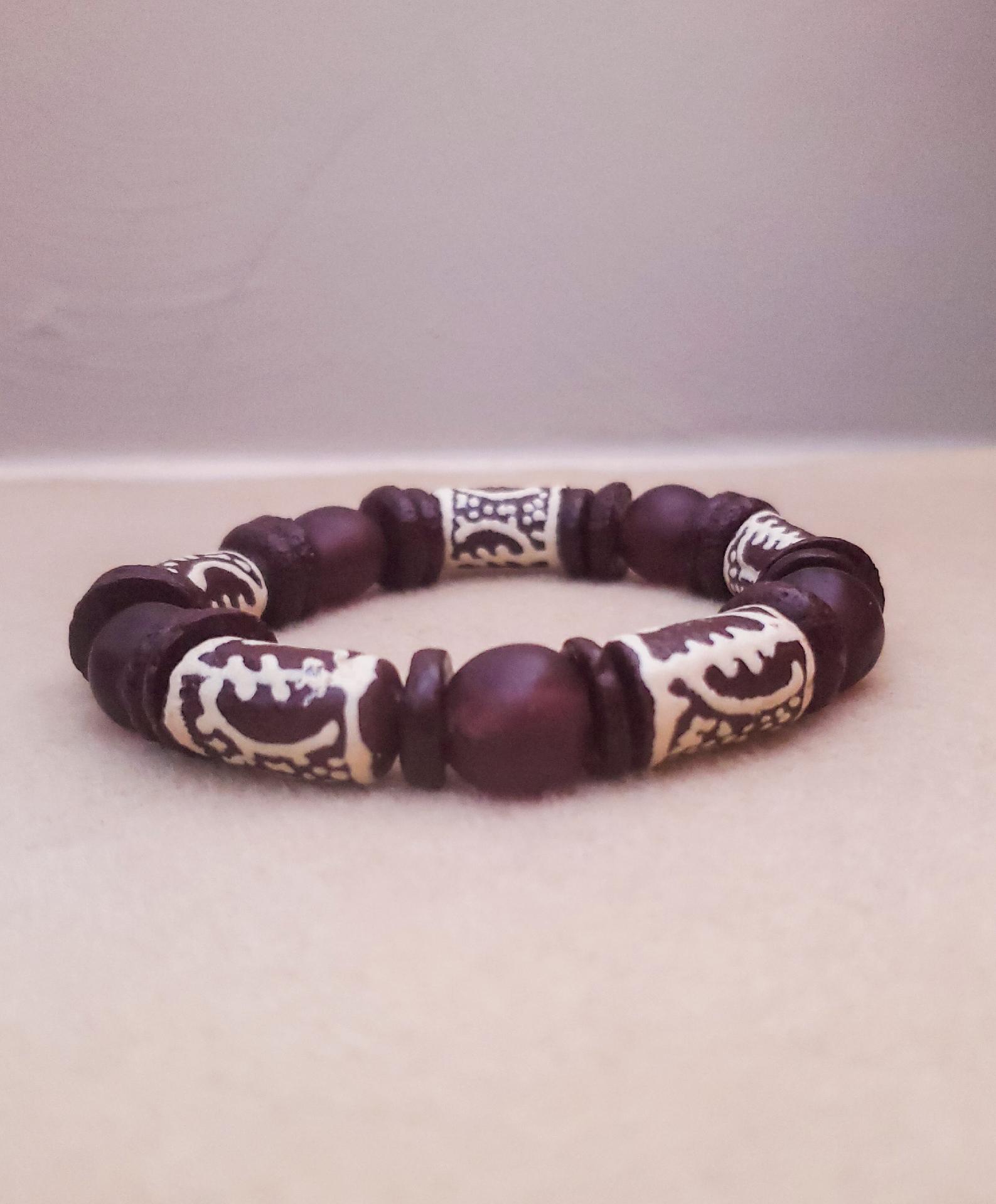 Brown Gye Nyame Symbol Beaded Bracelet - Aadampo