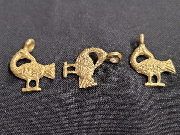 African brass pendant, Adinkra symbol pendants, 3 Sankofa pendants - Aadampo
