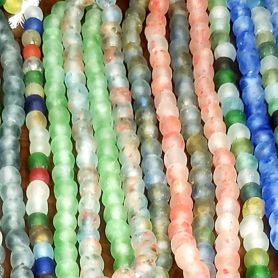 African glass beads - two tone flat spacer beads from Ghana – Aadampo