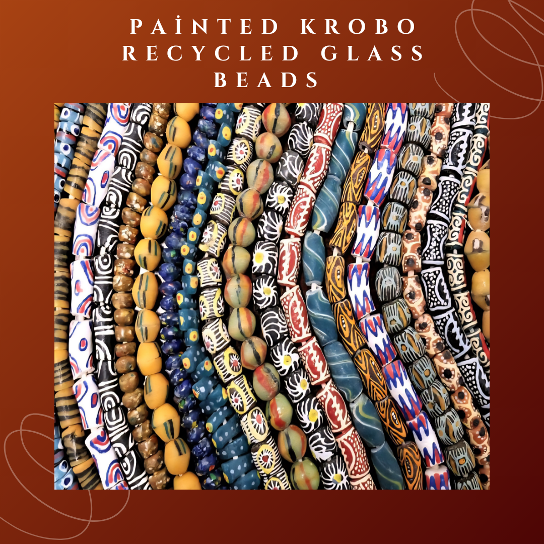 Painted Krobo Recycled Glass Beads