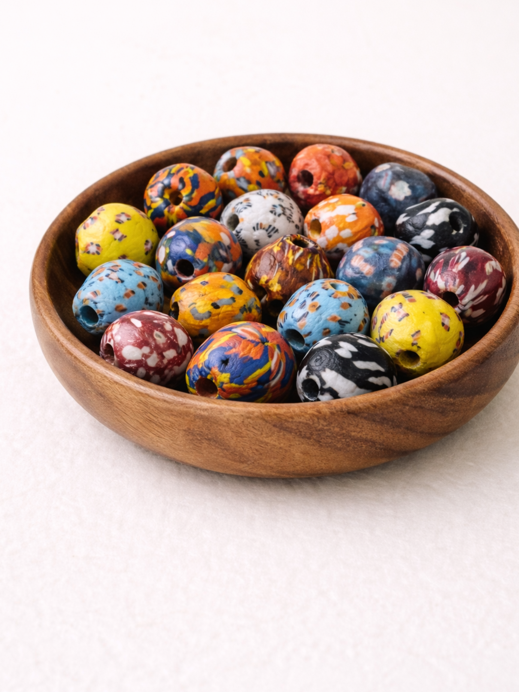 Handcrafted Ghanaian Krobo glass beads in extra-large focal size with vibrant colors and textures.
