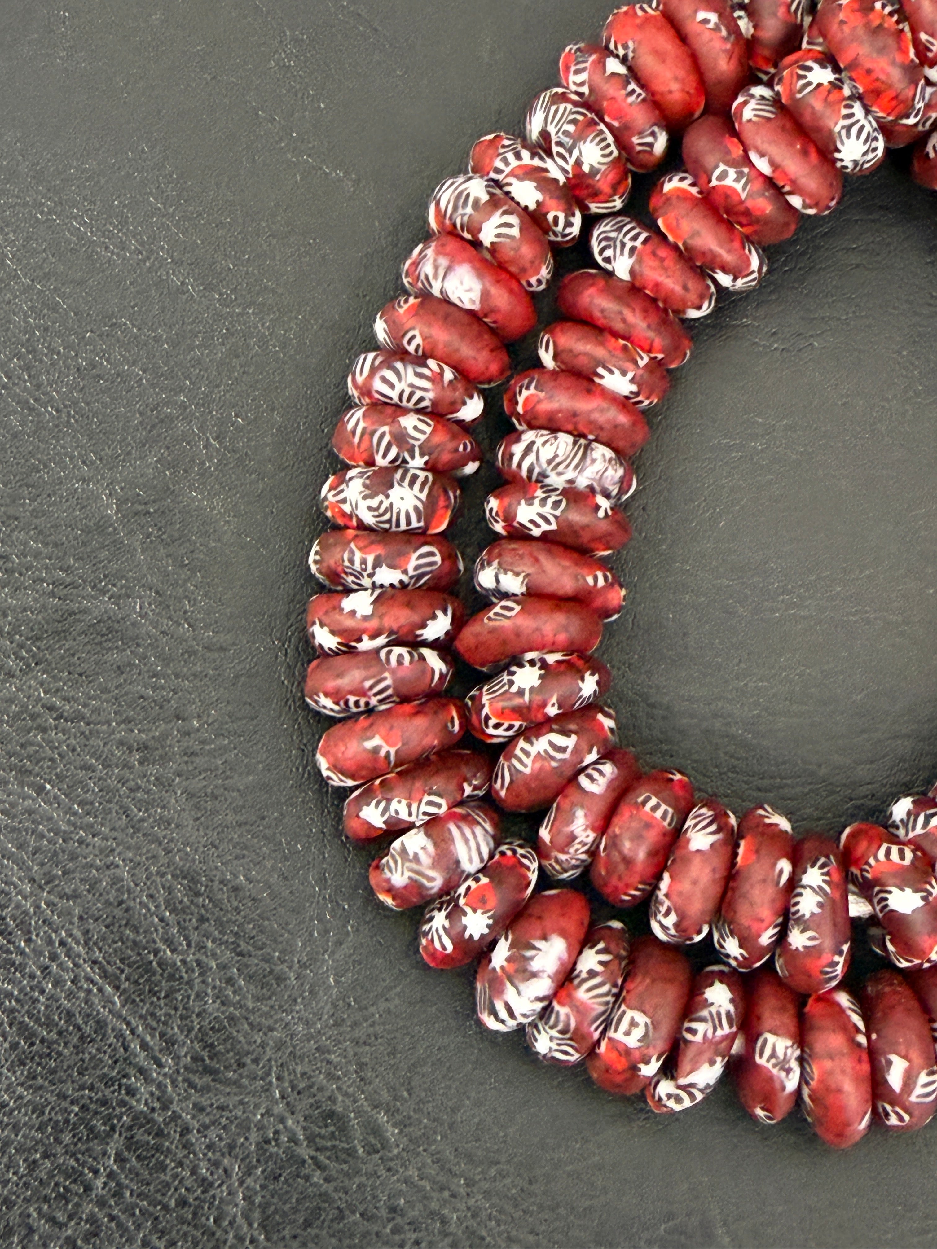 Authentic Garnet Red Fused Krobo Rondelle Beads | Handmade Recycled Glass Beads | Ghana