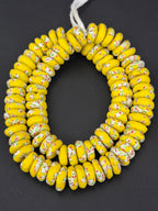 Golden Yellow Organic Rondelle handcrafted Ghanaian recycled glass beads