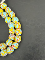 Sky Blue & Ivory Fused Krobo Recycled Glass Beads 12–14mm | Handmade African Glass Beads from Ghana | 44 Beads Per Strand