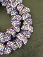 XL Patriotic Mosaic Canoe-Shaped Krobo Powdered Glass Beads – Red White Blue Patterned African Recycled Glass Beads | Handmade Ghana Glass Beads | Statement Jewelry Beads Strand