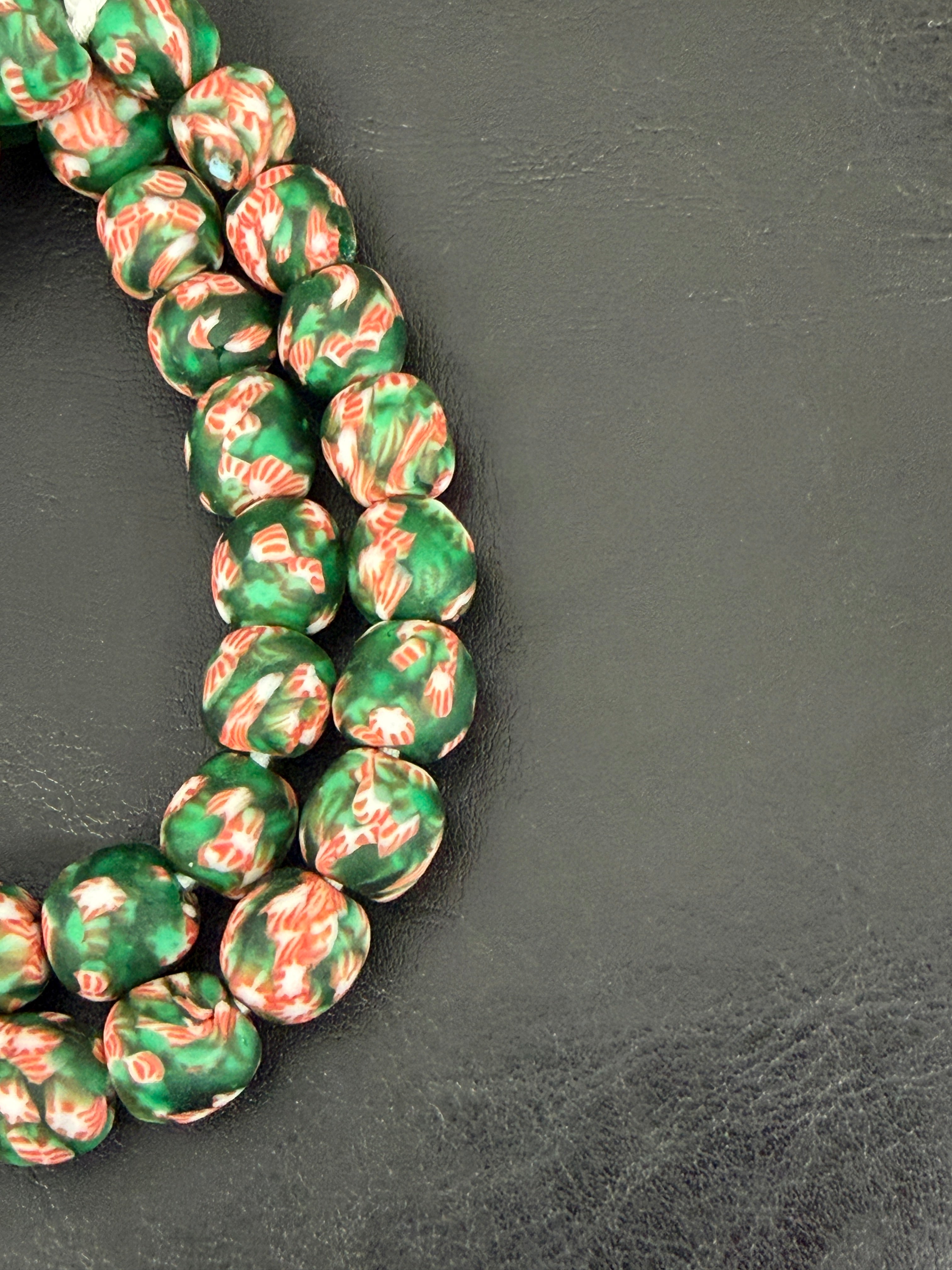 Authentic Fused Krobo Recycled Glass Beads 12–14mm | Green African Glass Beads | Handmade in Ghana