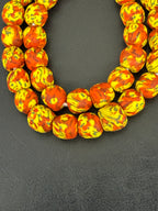 Authentic Fused Krobo Recycled Glass Beads 12–14mm | Yellow Orange African Beads | Handmade in Ghana